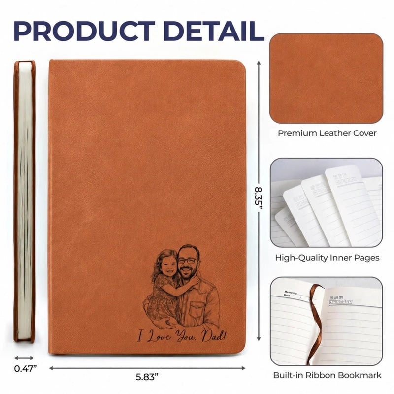 Custom Photo Leather Writing Journal - Personalized Birthday Gifts For Teachers - Dad Makes Every Memory Golden
