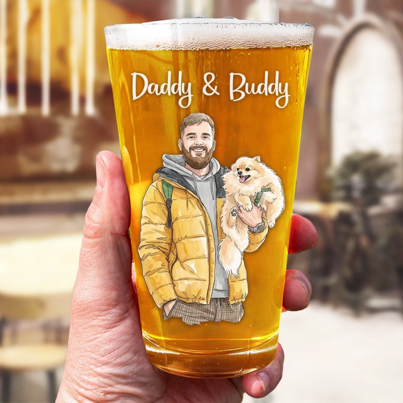 Custom Photo Beer Glass - Personalized Father's Day Birthday Gifts For Dog Cat Lovers, Dog Dad And Mom, Cat Owners - Best Dog Dad Ever