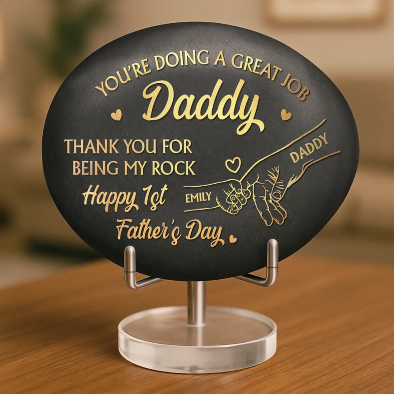 Custom Printed Rock - Personalized Father's Day, Baby Shower, Gender Reveal Gifts For New Moms, New Dads, New Parents - First Comes Love Baby