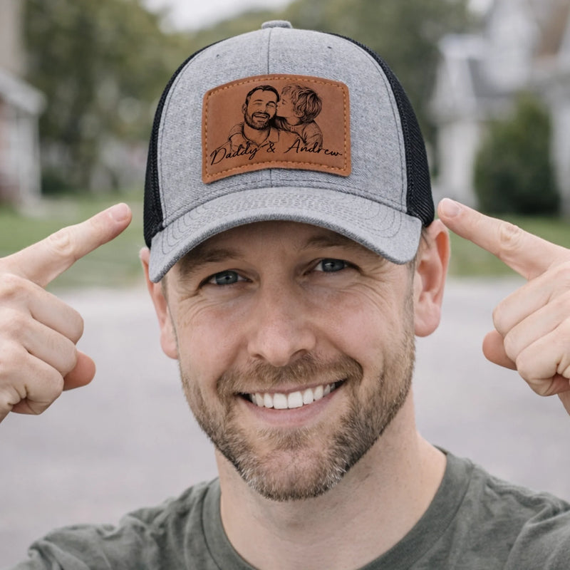 Custom Photo Leather Patch Hat - Personalized Father's Day Birthday Gifts For Dad, Grandpa - Real Men Raise Families