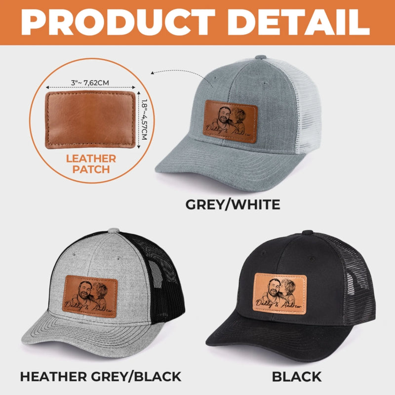 Custom Photo Leather Patch Hat - Personalized Father's Day Birthday Gifts For Dad, Grandpa - Real Men Raise Families