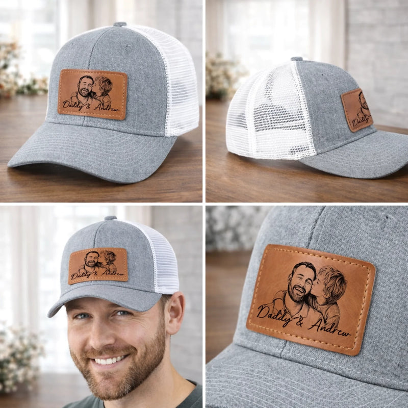 Custom Photo Leather Patch Hat - Personalized Father's Day Birthday Gifts For Dad, Grandpa - Real Men Raise Families