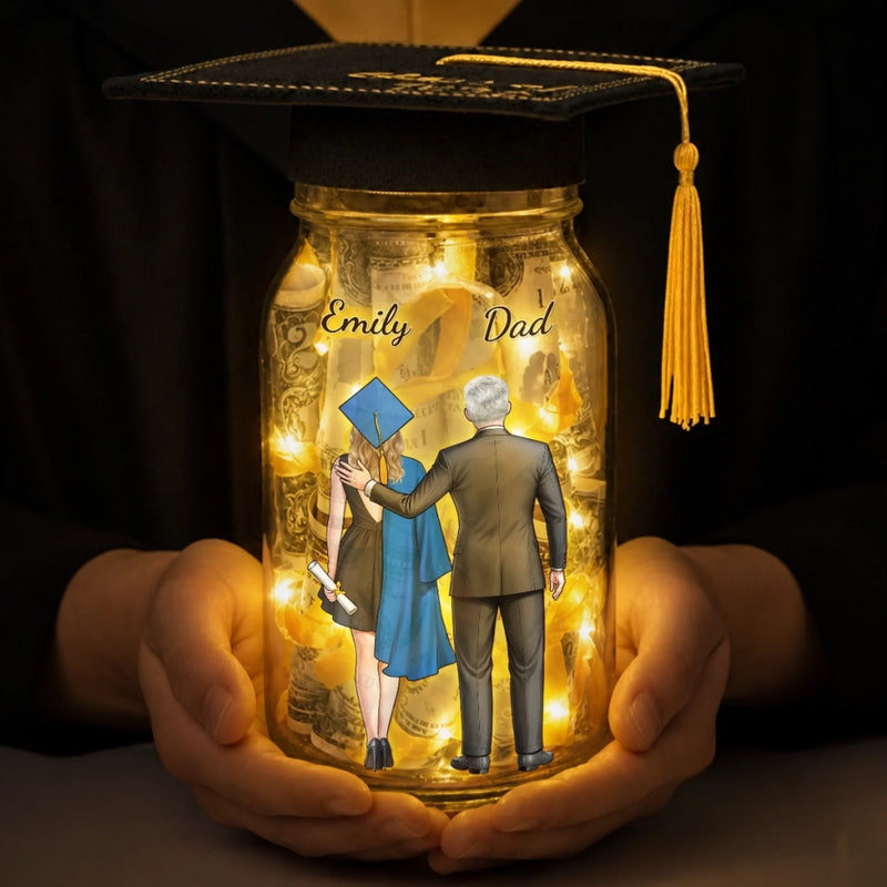 Custom Money Holder Mason Jar Light - Personalized Graduation Gifts For Son, Daughter - Forever Proud, Forever Lit