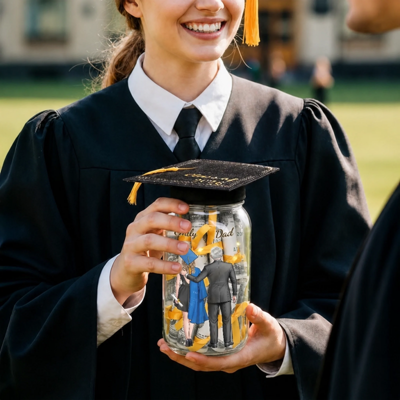 Custom Money Holder Mason Jar Light - Personalized Graduation Gifts For Son, Daughter - Forever Proud, Forever Lit