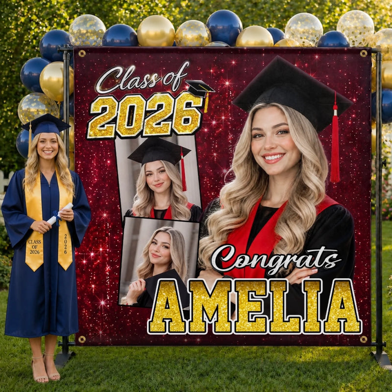 Custom Photo Backdrop - Personalized Graduation Gifts For Him, Her - Congrats Never Looked This Glam
