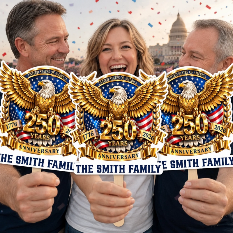 Custom Hand Fan - Personalized America 250th Anniversary Gifts For Mom, Dad, Brother, Sister, Kids - One Nation Endless Dreams