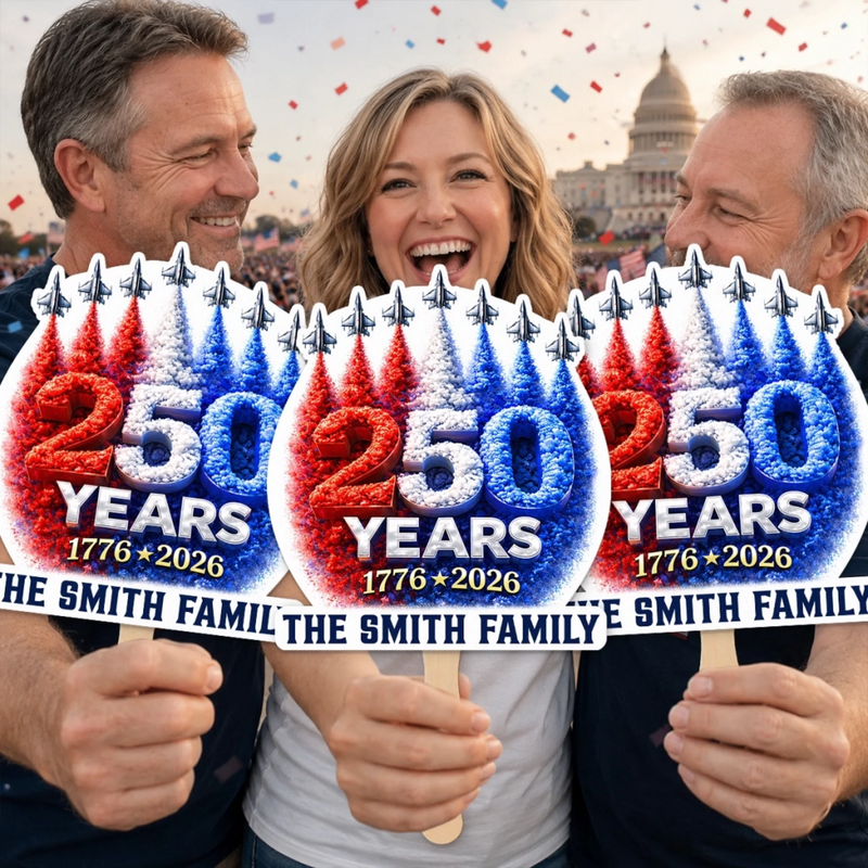 Custom Hand Fan - Personalized America 250th Anniversary Gifts For Mom, Dad, Brother, Sister, Kids - Celebrating 250 Years Strong