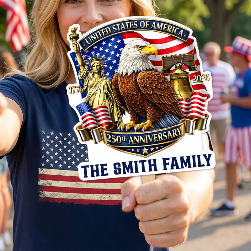 Custom Hand Fan - Personalized America 250th Anniversary Gifts For Mom, Dad, Brother, Sister, Kids - Celebrating 250 Years Strong