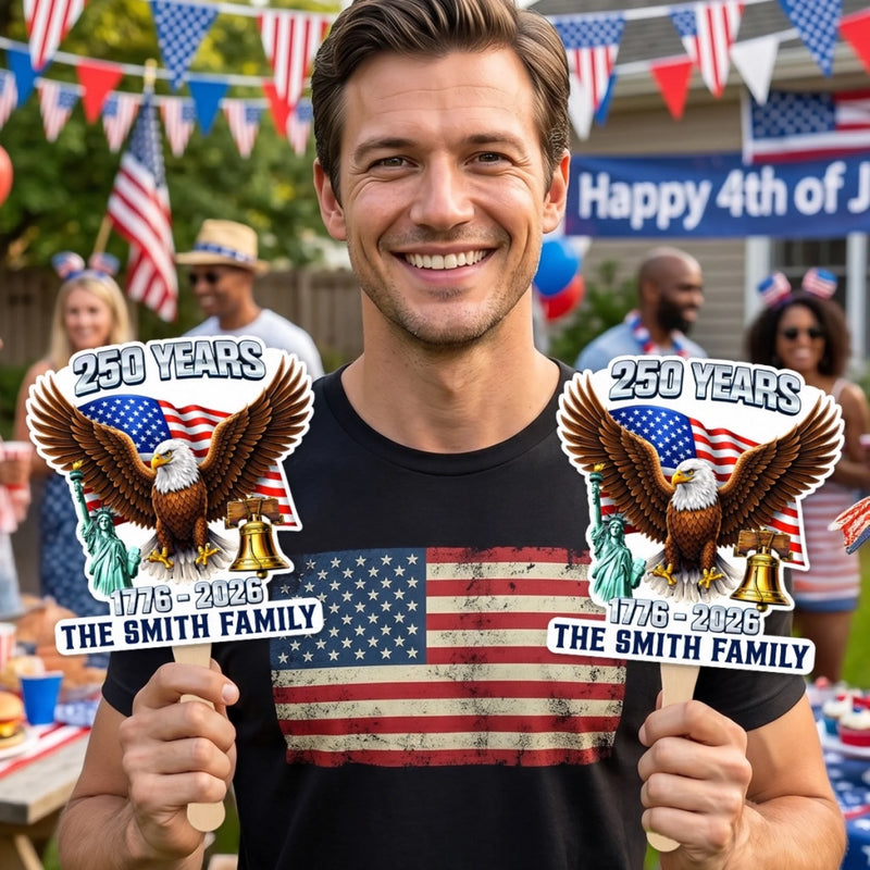 Custom Hand Fan - Personalized America 250th Anniversary Gifts For Mom, Dad, Brother, Sister, Kids - Celebrating 250 Years Strong