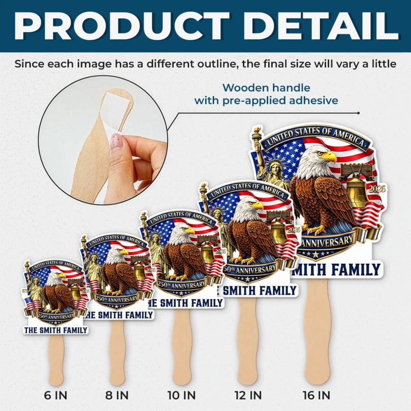 Custom Hand Fan - Personalized America 250th Anniversary Gifts For Mom, Dad, Brother, Sister, Kids - Celebrating 250 Years Strong