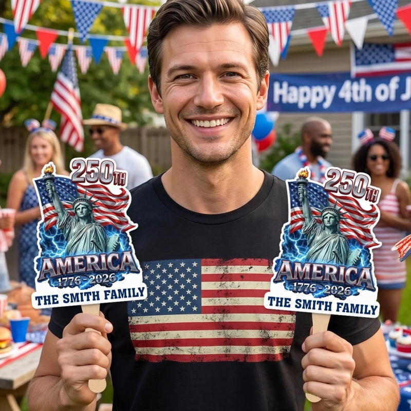 Custom Hand Fan - Personalized America 250th Anniversary Gifts For Mom, Dad, Brother, Sister, Kids - Future Bright Like Fireworks