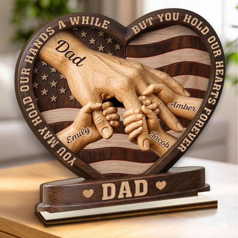Custom 2-Layered Wooden Plaque - Personalized Father's Day Birthday Gifts For Dad, Grandpa - Dad’s Love Builds Strong Families