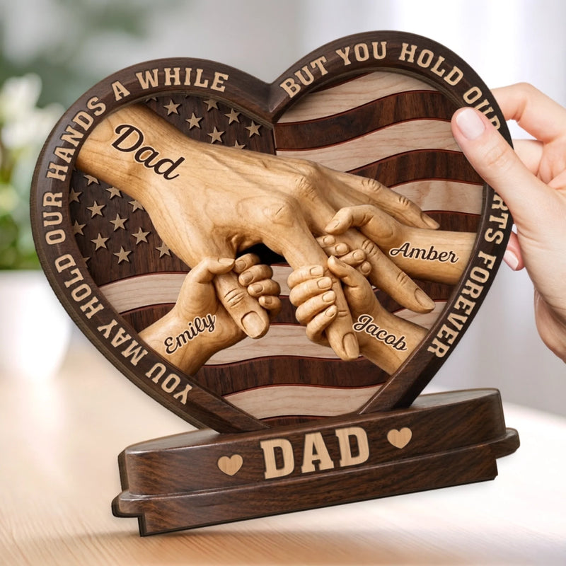 Custom 2-Layered Wooden Plaque - Personalized Father's Day Birthday Gifts For Dad, Grandpa - Dad’s Love Builds Strong Families