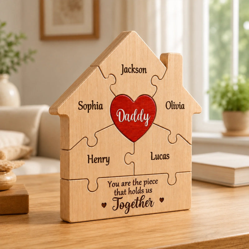 Custom Shaped Wooden Art Puzzle - Personalized Father's Day Birthday Gifts For Dad, Grandpa - Dad Is The Heart Of Our Home