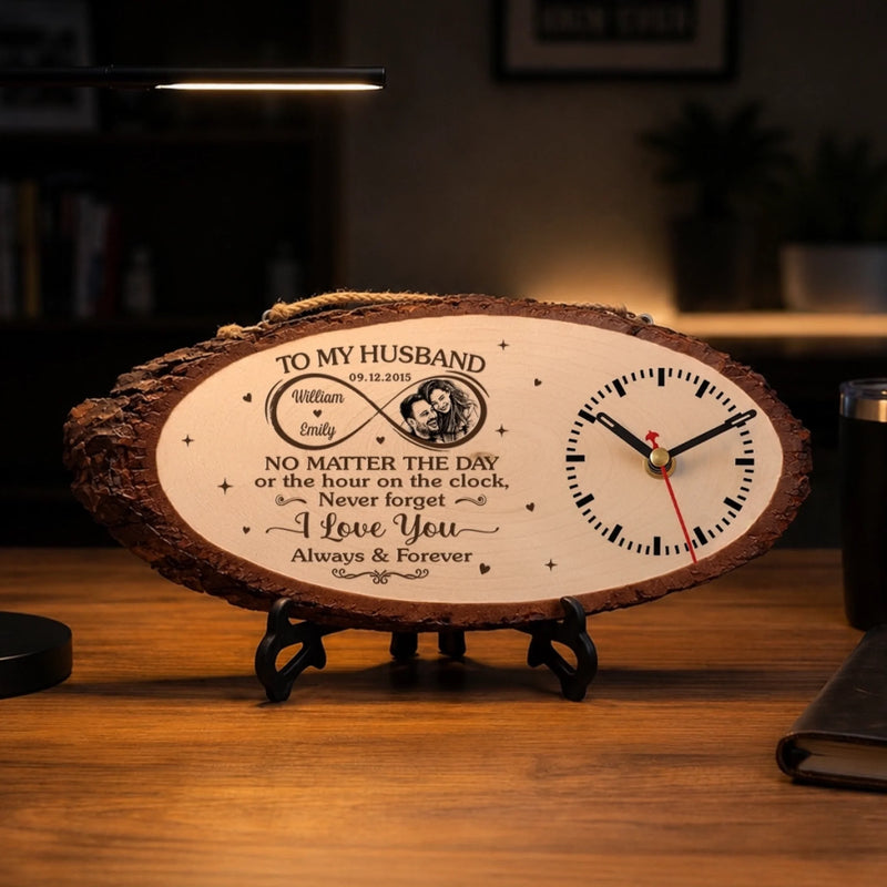 Custom Photo Rustic Wooden Clock - Personalized Anniversary Wedding Gifts For Husband And Wife, Him And Her - Every Second Belongs To Us