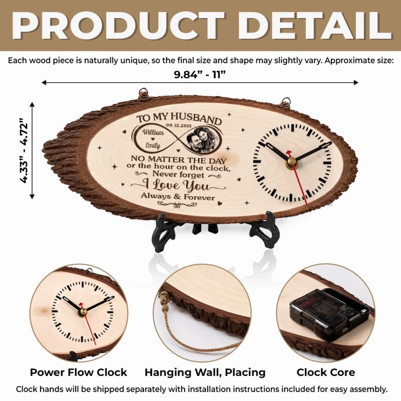 Custom Photo Rustic Wooden Clock - Personalized Anniversary Wedding Gifts For Husband And Wife, Him And Her - Every Second Belongs To Us