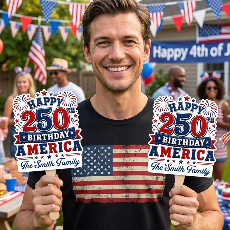 Custom Hand Fan - Personalized America 250th Anniversary Gifts For Mom, Dad, Brother, Sister, Kids - Happy 250th Birthday