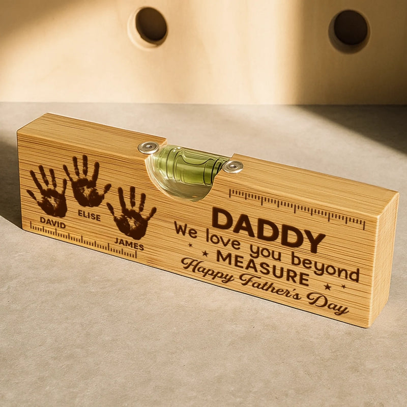 Custom Wooden Bottle Opener With Built-in Spirit Level - Personalized Father's Day Birthday Gifts For Dad, Grandpa - Dad’s Love Leads The Way