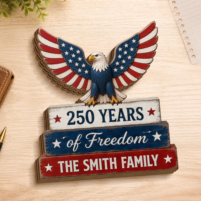 Custom Thick Wooden Plaque - Personalized America 250th Anniversary Gifts For Mom, Dad, Brother, Sister, Kids - USA Pride, Home Sweet Home