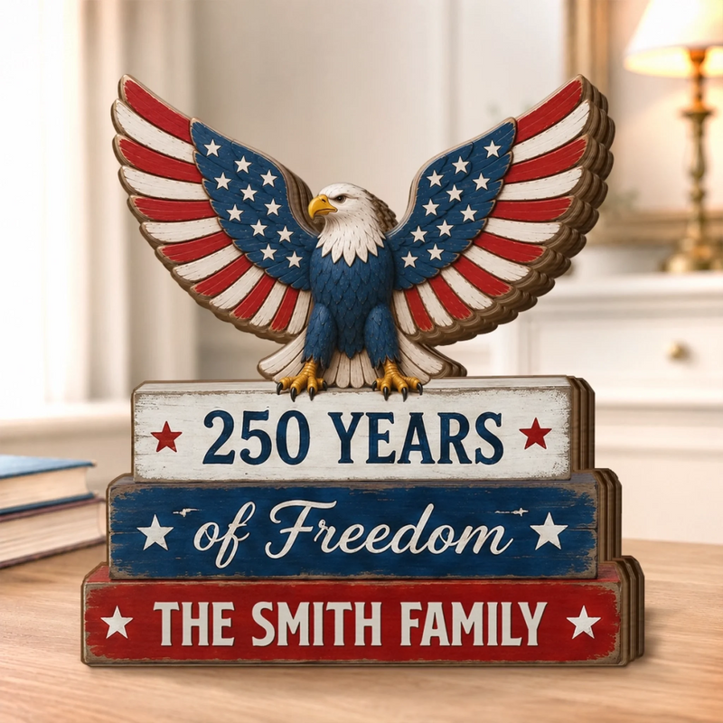 Custom Thick Wooden Plaque - Personalized America 250th Anniversary Gifts For Mom, Dad, Brother, Sister, Kids - USA Pride, Home Sweet Home