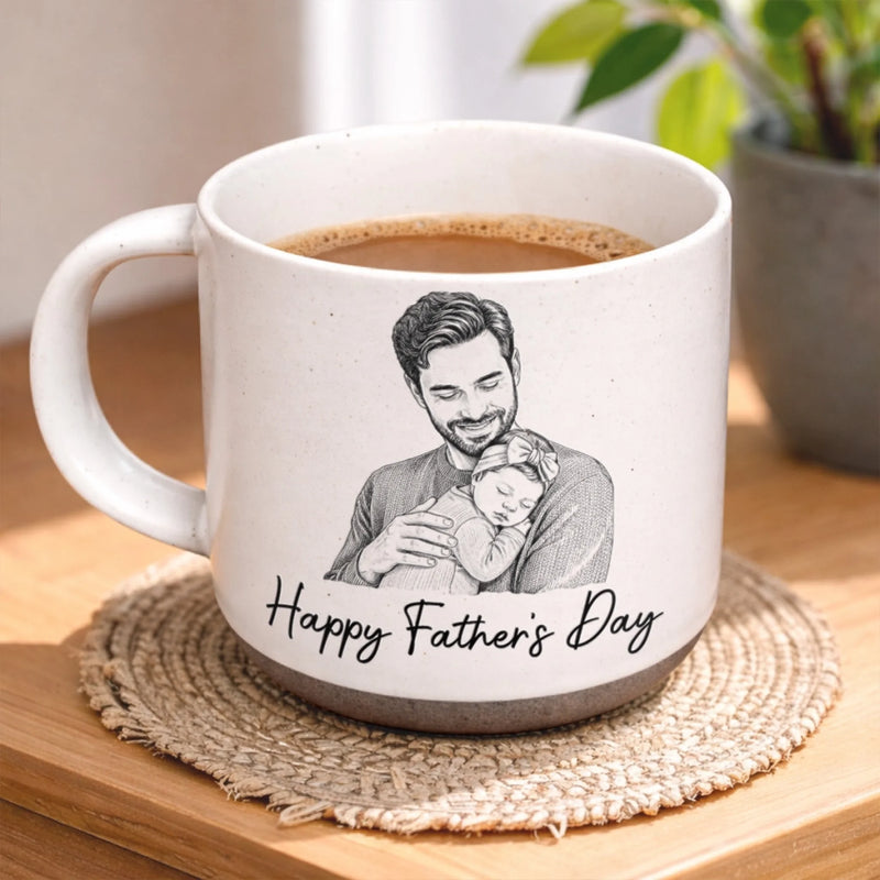 Custom Photo Printed Pottery Mug - Personalized Father's Day, Baby Shower, Gender Reveal Gifts For New Moms, New Dads, New Parents - Dad Life Starts Her
