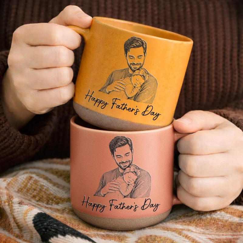 Custom Photo Printed Pottery Mug - Personalized Father's Day, Baby Shower, Gender Reveal Gifts For New Moms, New Dads, New Parents - Dad Life Starts Her