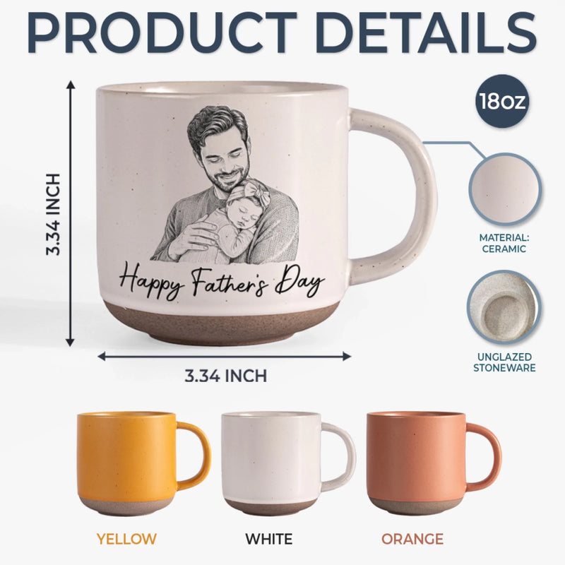 Custom Photo Printed Pottery Mug - Personalized Father's Day, Baby Shower, Gender Reveal Gifts For New Moms, New Dads, New Parents - Dad Life Starts Her
