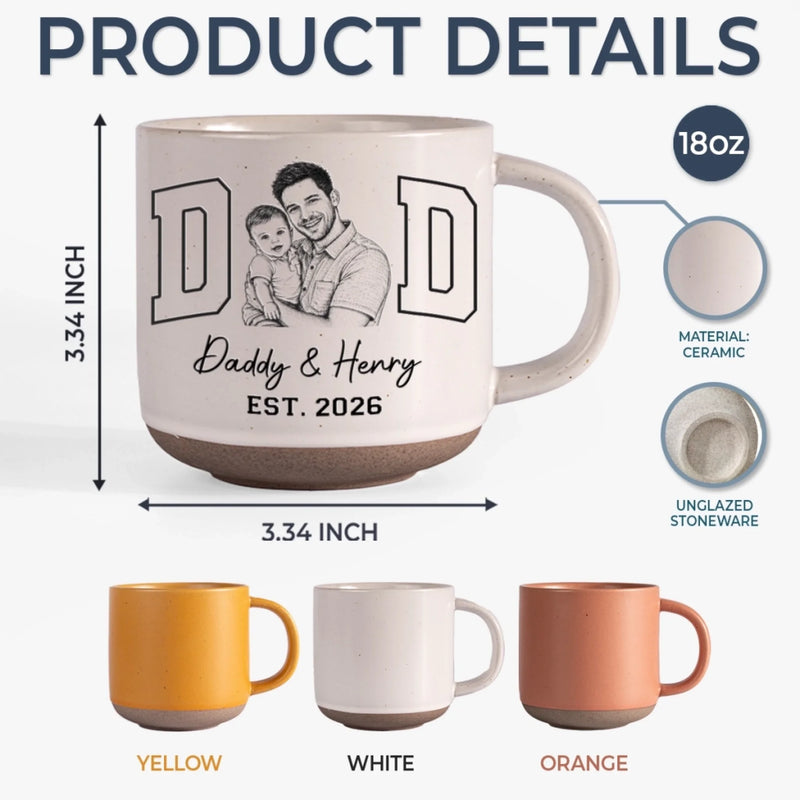 Custom Photo Printed Pottery Mug - Personalized Father's Day, Baby Shower, Gender Reveal Gifts For New Moms, New Dads, New Parents - Hello Little One