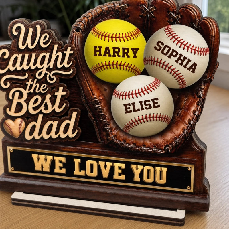 Custom 2-Layered Wooden Plaque - Personalized Father's Day Birthday Gifts For Dad, Grandpa, Baseball Lovers, Sports Fans, Sports Lovers - Best Catch Ever
