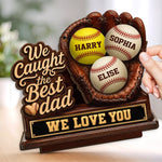 Custom 2-Layered Wooden Plaque - Personalized Father's Day Birthday Gifts For Dad, Grandpa, Baseball Lovers, Sports Fans, Sports Lovers - Best Catch Ever