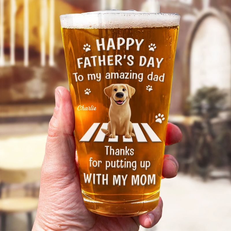 Custom Beer Glass - Personalized Father's Day Birthday Gifts For Dog Cat Lovers, Dog Dad And Mom, Cat Owners - Love Comes With Four Paws