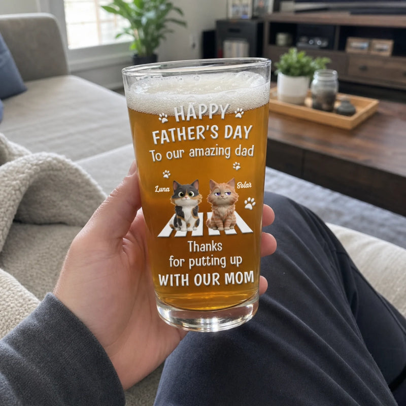 Custom Beer Glass - Personalized Father's Day Birthday Gifts For Dog Cat Lovers, Dog Dad And Mom, Cat Owners - Love Comes With Four Paws