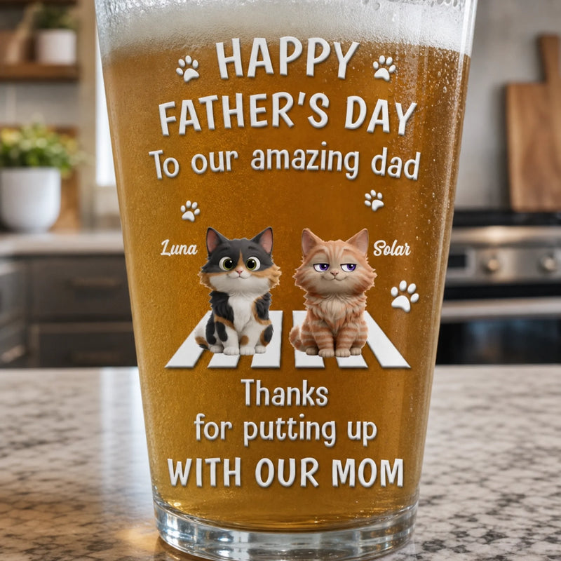 Custom Beer Glass - Personalized Father's Day Birthday Gifts For Dog Cat Lovers, Dog Dad And Mom, Cat Owners - Love Comes With Four Paws