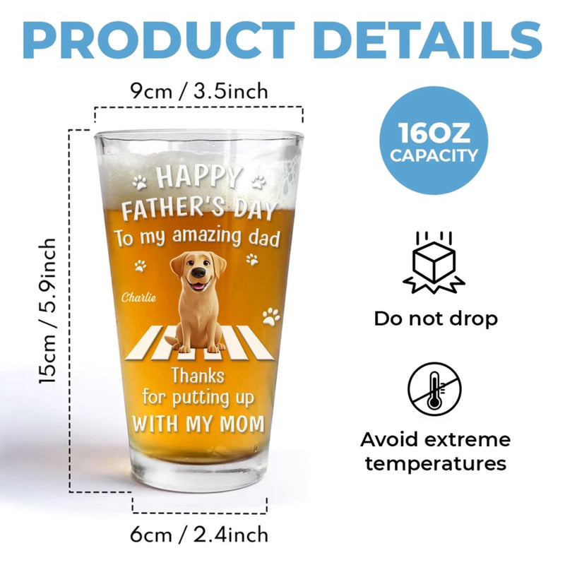 Custom Beer Glass - Personalized Father's Day Birthday Gifts For Dog Cat Lovers, Dog Dad And Mom, Cat Owners - Love Comes With Four Paws