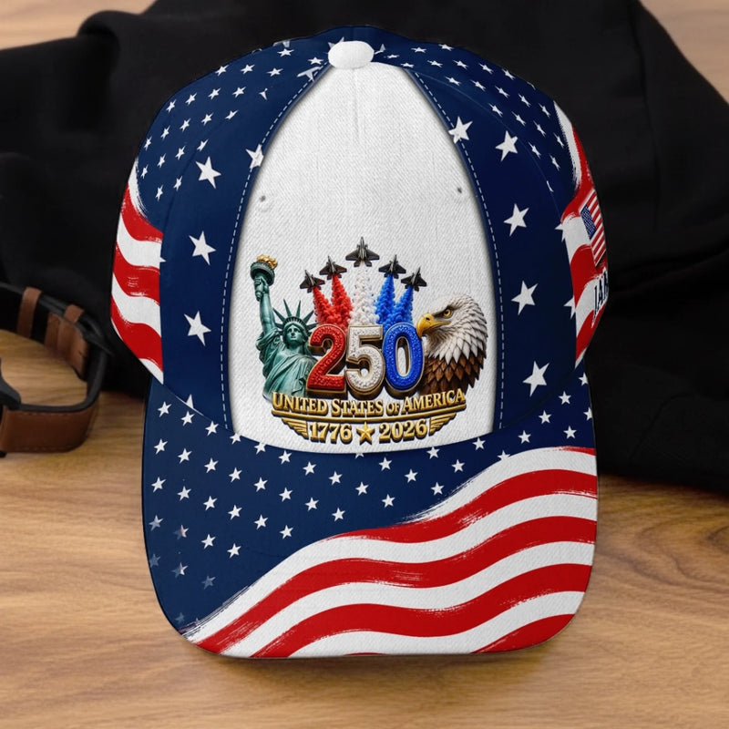 Custom Hat, All Over Print Classic Cap - Personalized America 250th Anniversary Gifts For Mom, Dad, Brother, Sister, Kids - Proud To Stand Together