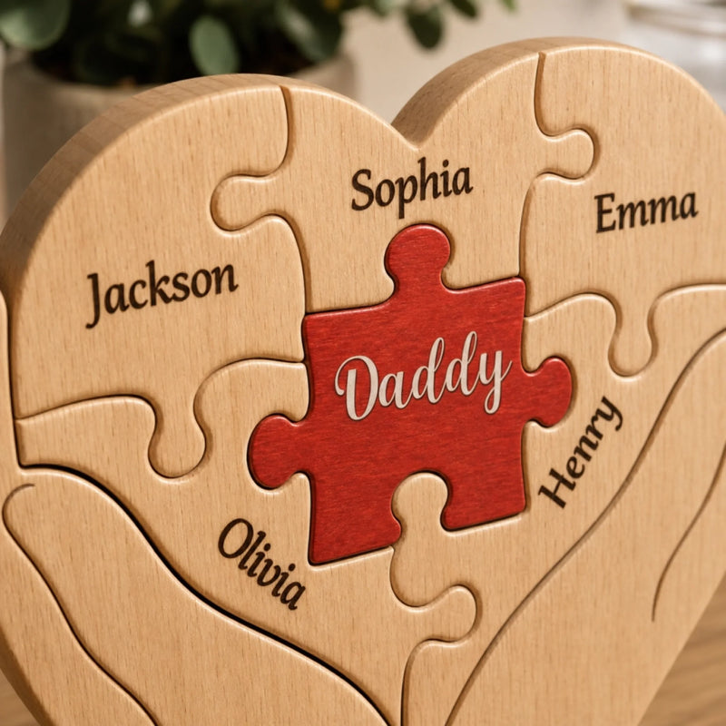 Custom Shaped Wooden Art Puzzle - Personalized Father's Day Birthday Gifts For Dad, Grandpa - Dad Makes Life Feel Complete