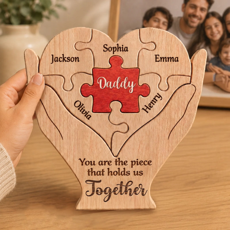 Custom Shaped Wooden Art Puzzle - Personalized Father's Day Birthday Gifts For Dad, Grandpa - Dad Makes Life Feel Complete