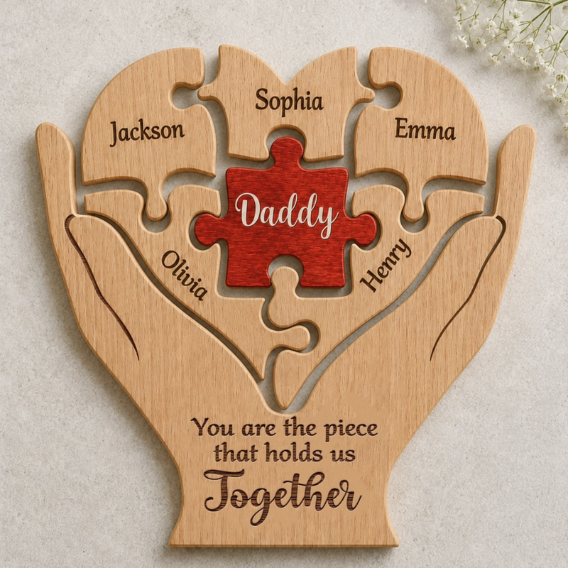 Custom Shaped Wooden Art Puzzle - Personalized Father's Day Birthday Gifts For Dad, Grandpa - Dad Makes Life Feel Complete