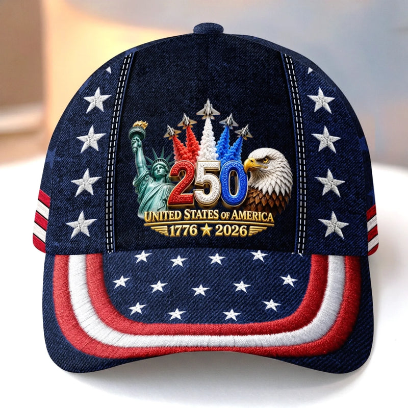 Custom Hat, All Over Print Classic Cap - Personalized America 250th Anniversary Gifts For Mom, Dad, Brother, Sister, Kids - Freedom Runs Through Generations