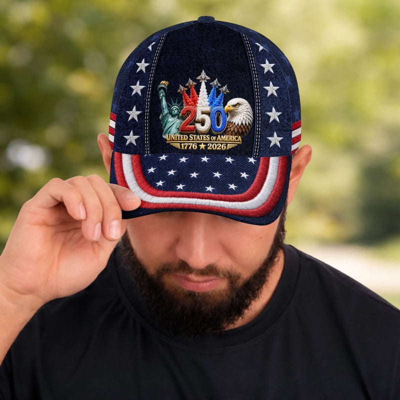 Custom Hat, All Over Print Classic Cap - Personalized America 250th Anniversary Gifts For Mom, Dad, Brother, Sister, Kids - Freedom Runs Through Generations