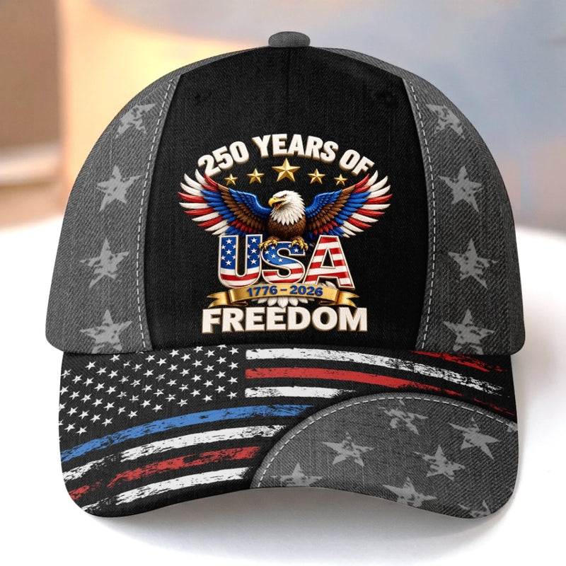 Custom Hat, All Over Print Classic Cap - Personalized America 250th Anniversary Gifts For Mom, Dad, Brother, Sister, Kids - Celebrating The Spirit Of America