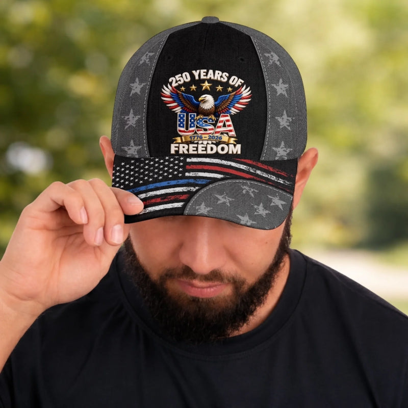 Custom Hat, All Over Print Classic Cap - Personalized America 250th Anniversary Gifts For Mom, Dad, Brother, Sister, Kids - Celebrating The Spirit Of America