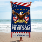 Custom Beach Towel - Personalized America 250th Anniversary Gifts For Mom, Dad, Brother, Sister, Kids - United By Freedom And Pride