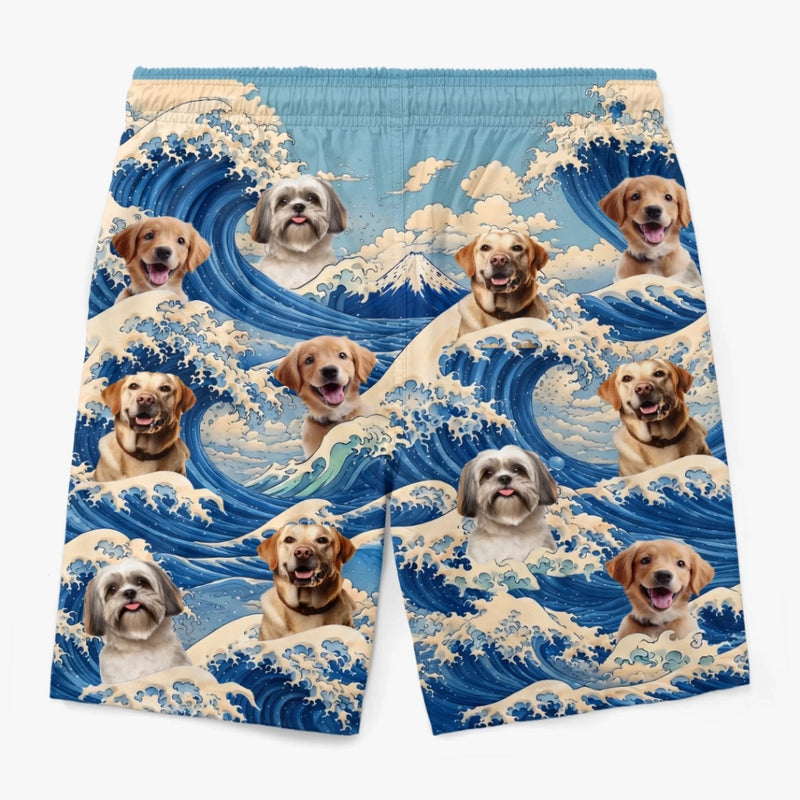Custom Photo Tropical Hawaiian Aloha Men Beach Shorts - Personalized Summer Vacation And Travel Gifts For Dog Cat Lovers, Dog Dad And Mom, Cat Owners - The Cutest Tsunami Of Pups