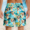 Custom Photo Tropical Hawaiian Aloha Men Beach Shorts - Personalized Summer Vacation And Travel Gifts For Dog Cat Lovers, Dog Dad And Mom, Cat Owners - Poolside Paws And Island Breeze