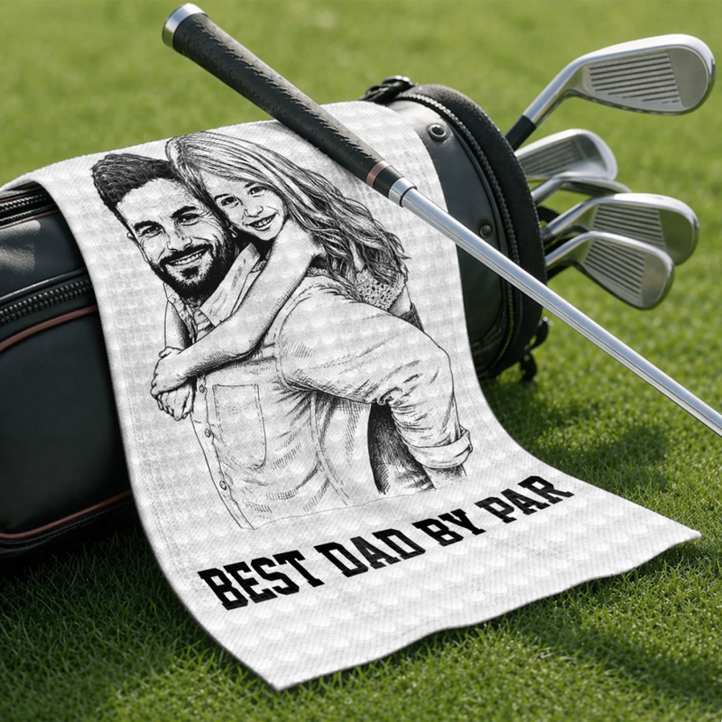 Custom Photo Golf Towel - Personalized Father's Day Birthday Golf Gifts For Dad, Grandpa - Tee Time Is The Best Time