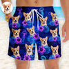 Custom Photo Tropical Hawaiian Aloha Men Beach Shorts - Personalized Summer Vacation And Travel Gifts For Dog Cat Lovers, Dog Dad And Mom, Cat Owners - Palm Trees And Tiny Paws
