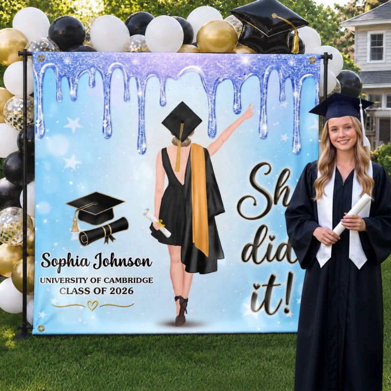Custom Backdrop - Personalized Graduation Gifts For Him, Her - She Came, She Slayed, She Graduated