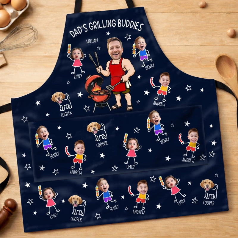 Custom Photo Apron With Pocket - Personalized Father's Day Birthday Gifts For Dad, Grandpa - Grilling With My Favorite People