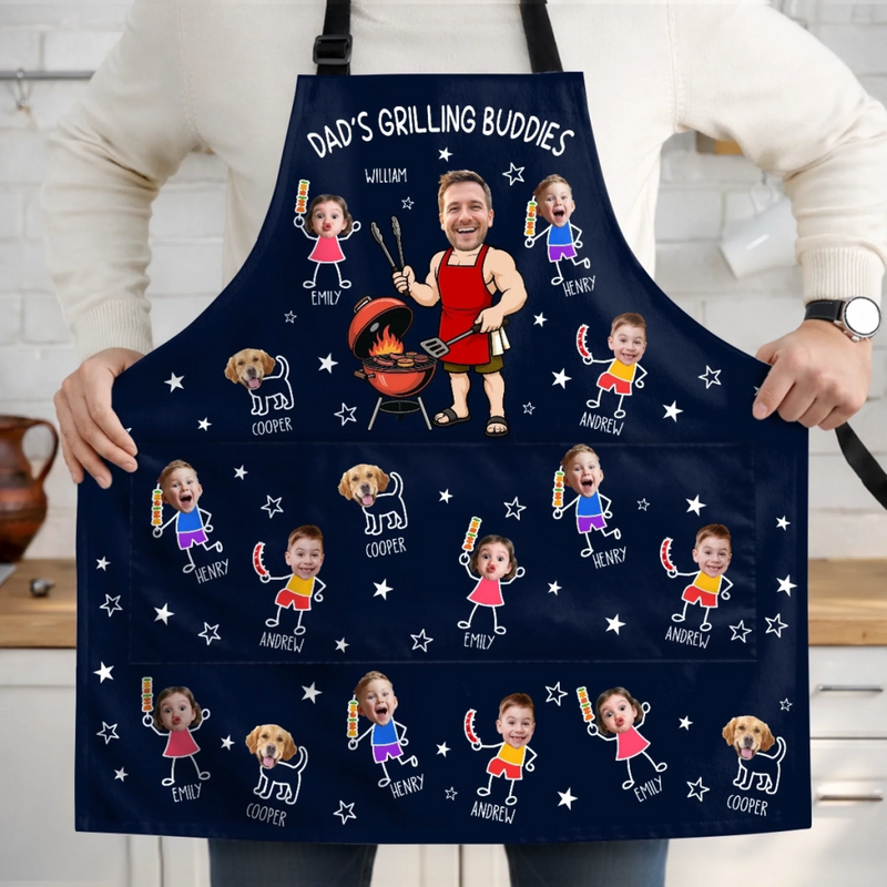 Custom Photo Apron With Pocket - Personalized Father's Day Birthday Gifts For Dad, Grandpa - Grilling With My Favorite People